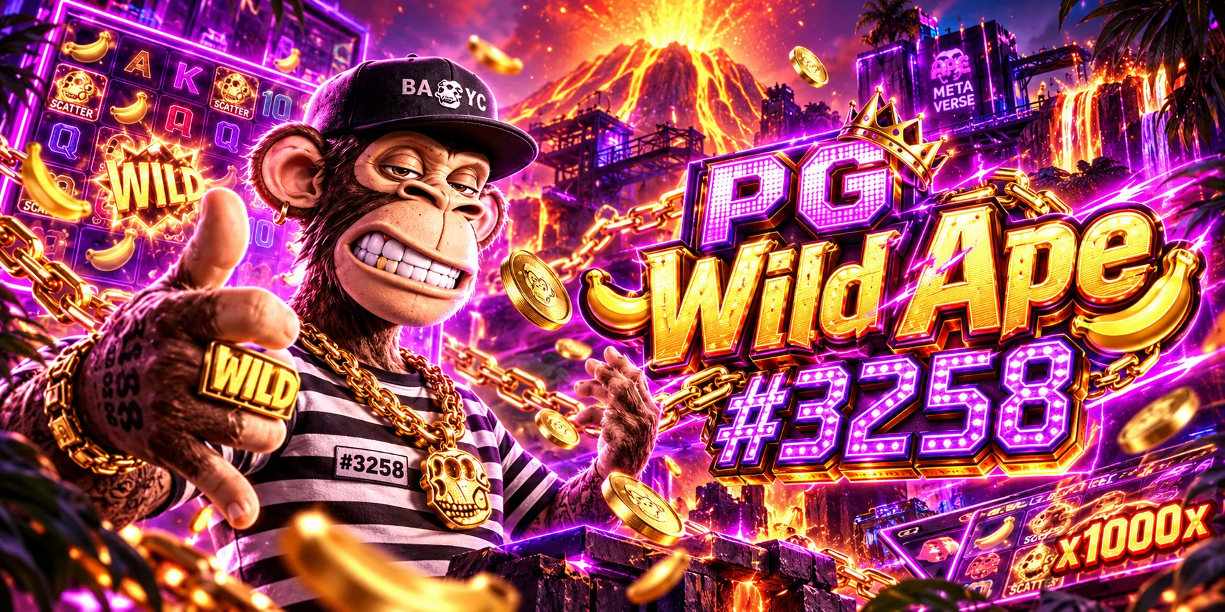 PG Wild Ape #3258 promotional artwork with the hip hop ape, game title and multiplier