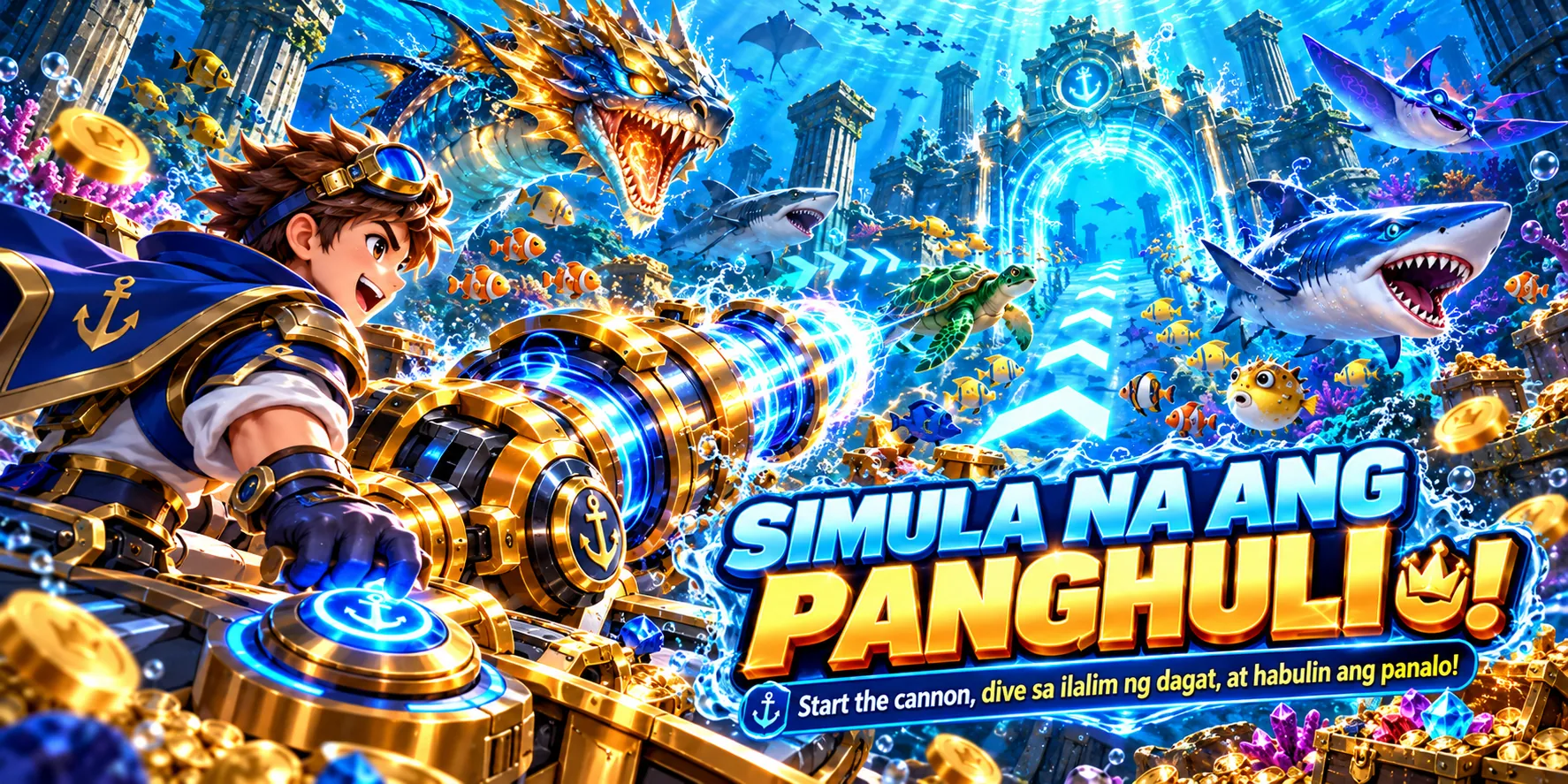 SIMULAN NA ANG PANGHULI: cannon operator starts the underwater fishing stage